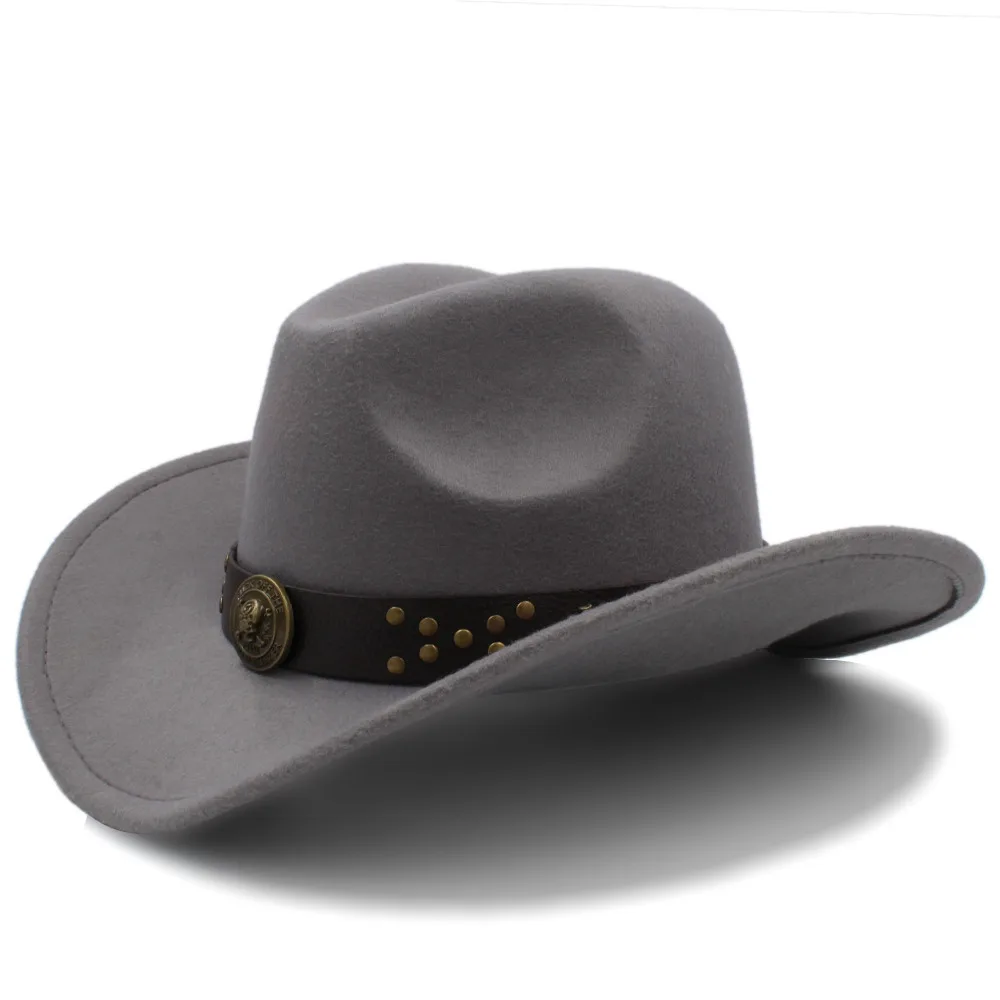 Классическая Женская шерстяная шляпа Chapeu западная ковбойская шляпа зима осень леди королева джаз пастушка Sombrero Hombre стимпанк Кепка размер 56-58 см - Цвет: Gray