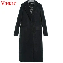Vihklc женщин пиджак Сгущает Шерсть с отложным воротником однобортный фасон широкий талией зиму тип мантии верхняя одежда A199