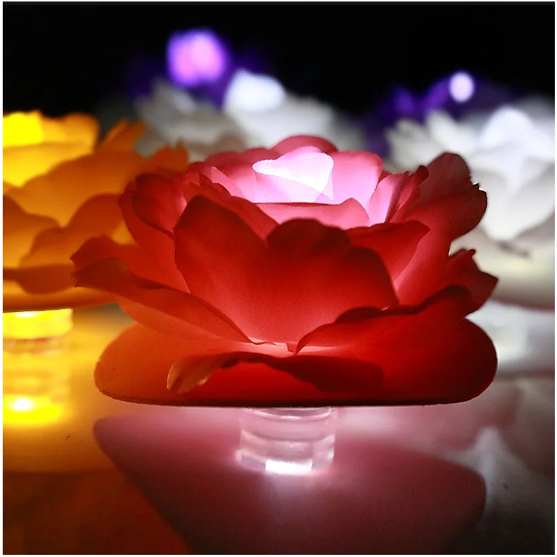 Romantic LED Waterproof Fabric Rose Decoration Lights Candle Lights
