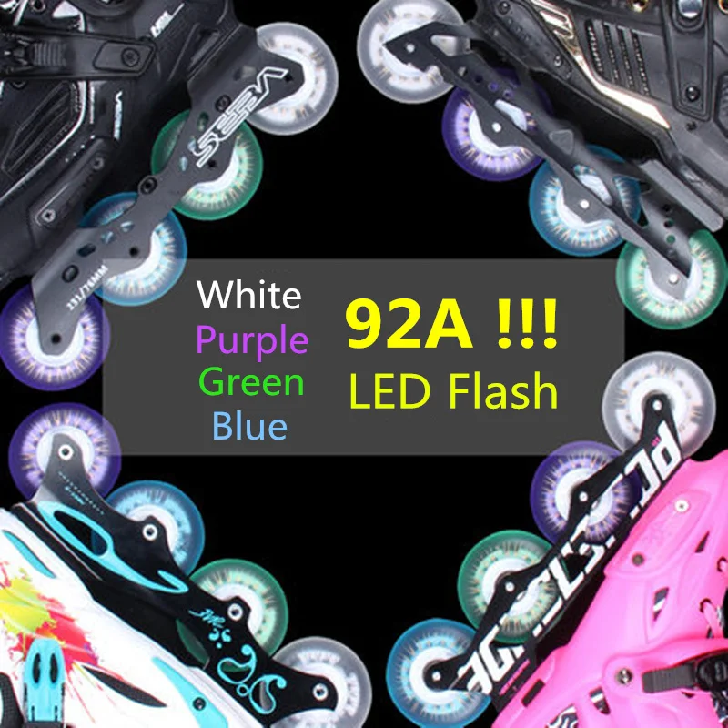 

New Arrival! 92A Super Brightness LED Flash Wheel for Inline Skates 80MM 76MM 72MM Roller Skating Rodas Magnet Core 4 pcs/lot