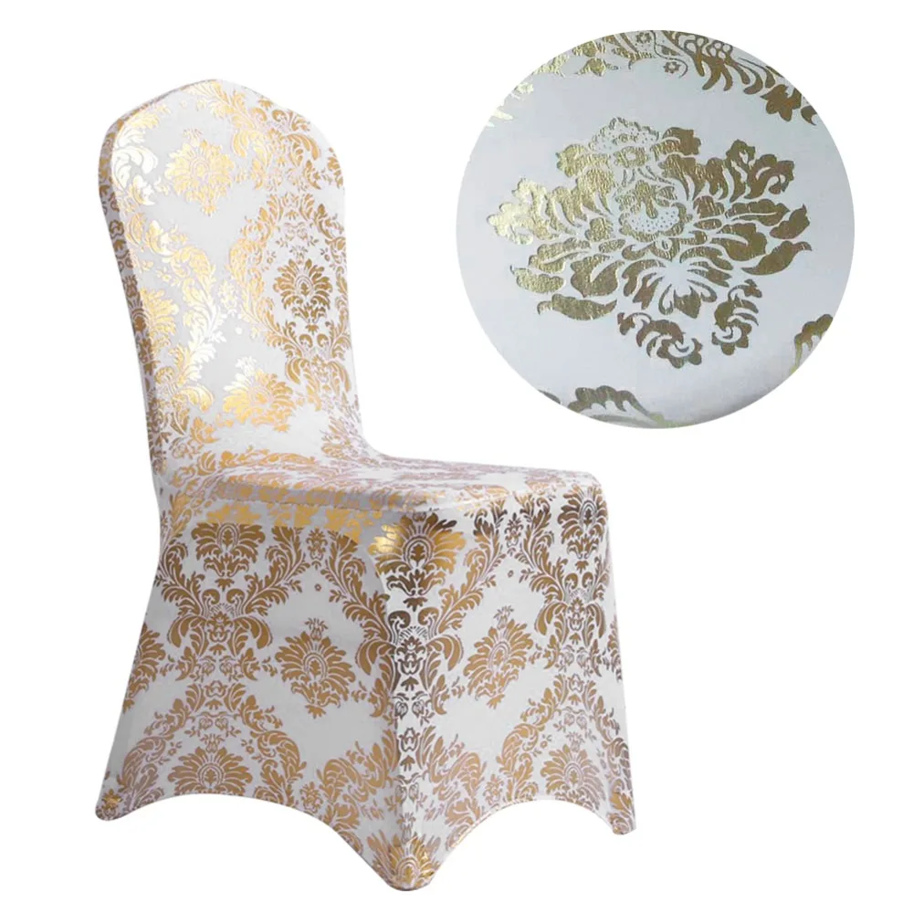 Gold colour print chair cover pattern lycra chair cover for wedding