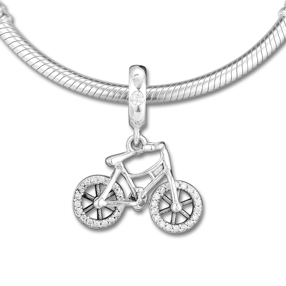 

Pandulaso DIY Beads Brilliant Bicycle Hanging Charm Sterling Silver Jewelry Fits Original Charms Bracelets For Woman Fashion