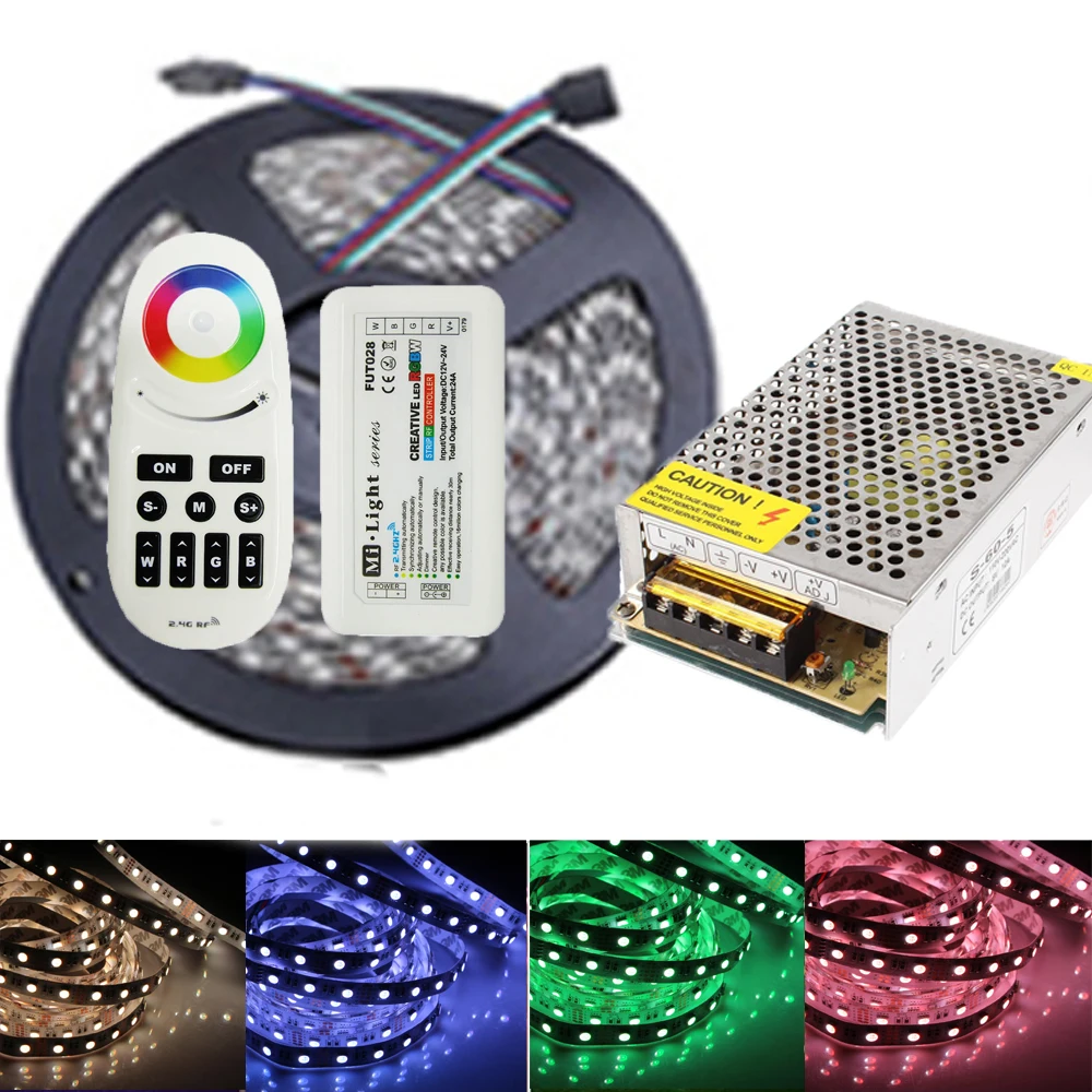 

5m 12V/24V 4in1 5050 SMD RGBW RGBWW 300 LED waterproof Strip light Tape Lamp +milight 2.4G RF remote Controller+5A power supply