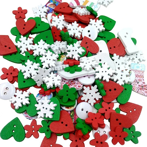 40 Wooden Christmas buttons craft Christmas mixed