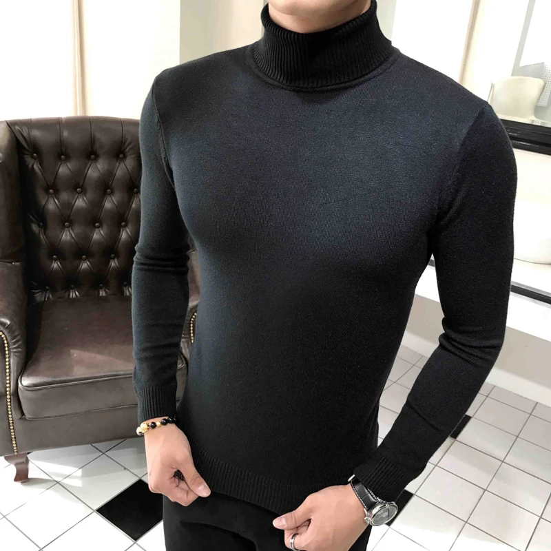  2019 Winter High Neck Thick Warm Sweater Turtleneck Brand Mens Sweaters Slim Fit Pullover Men Knitw