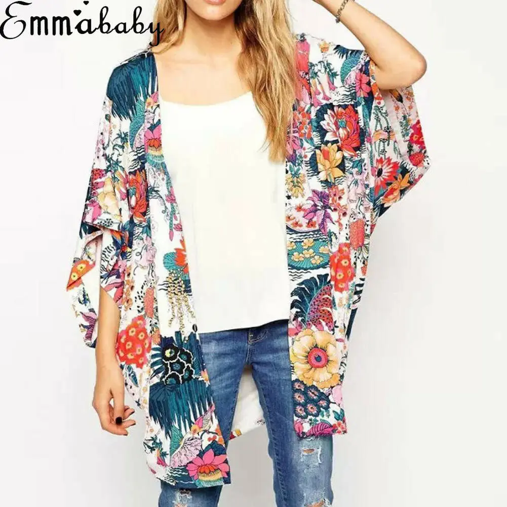 

Women Blouses Summer Chiffon Blouse Women Ladies Fashion Floral Loose Shawl Kimono Cardigan Boho Chiffon Tops Jacket Blouse