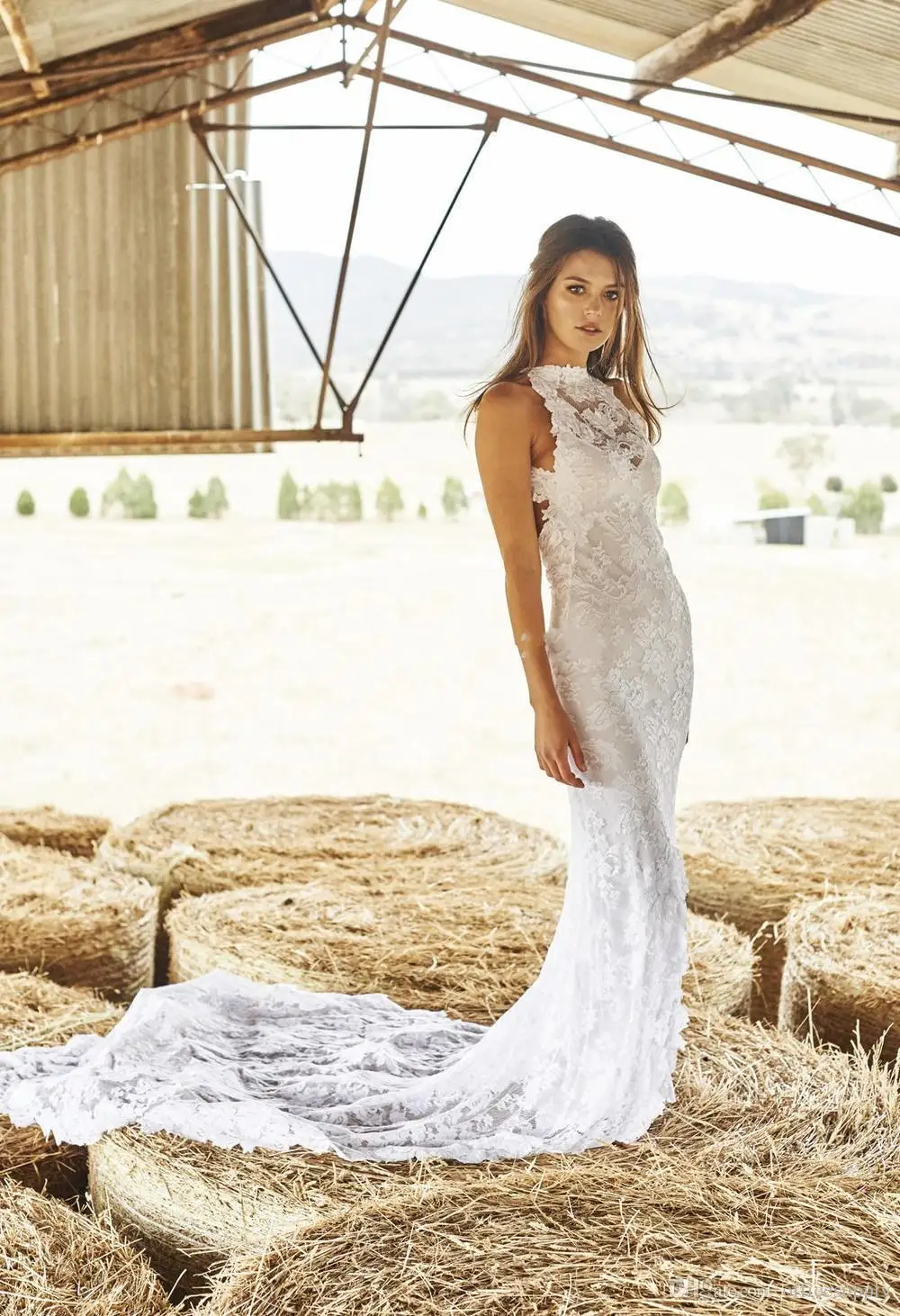 Wedding Halter Wedding Dress popular halter wedding gown buy cheap lots 2016 boho lace bohemian beach dresses front split court train gowns bridal dress