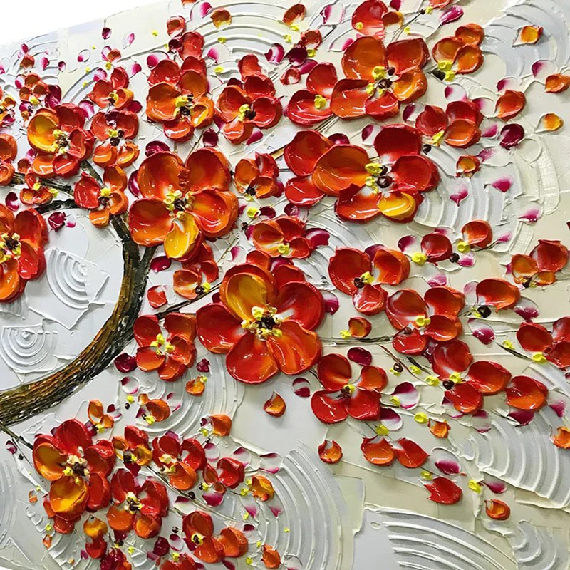 Красный цветок Ручная роспись палитра нож картина маслом украшение дома гостиная Настенная картина Современная Картина на холсте