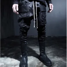 Черные штаны-шаровары в стиле панк, мужские Модные узкие брюки, повседневные брюки, Мужская одежда, костюмы певицы