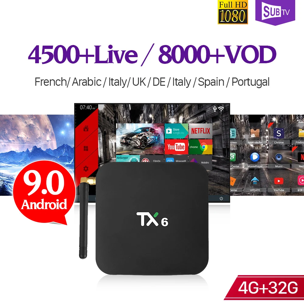 

IPTV France Box TX6 Android 9.0 4G 32G with 1 Year SUBTV IPTV Subscription IPTV Code French Arabic Belgium Portugal Turkey IP TV