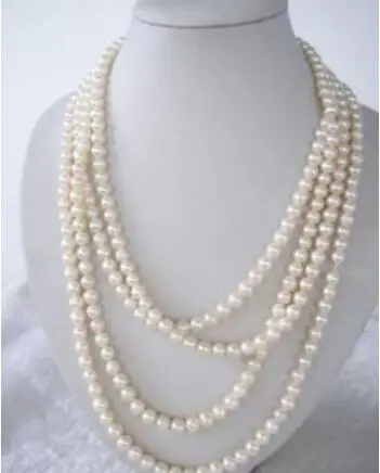 

Free Shipping>>new hot SUPER LONG 100 INCH WHITE FRESHWATER REAL PEARL NECKLACE 7-8MM