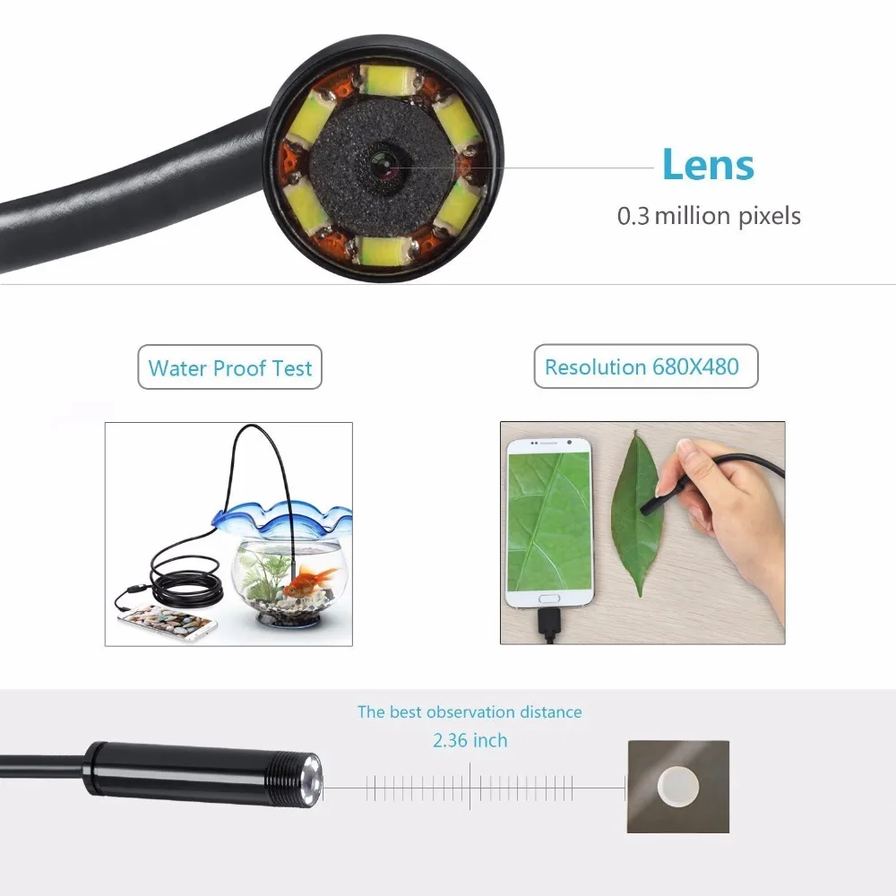 Эндоскопа Объектив 3.5 м Водонепроницаемый Мини HD Камера Змея пробки 5.5 мм жесткий кабель USB инспекции светодиодный бороскоп для Android телефон ПК