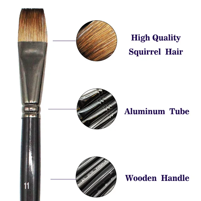 Professionale Capelli Scoiattolo Pennello di Pittura Pittura A Olio di Arte Forniture Scolastiche Penna Pennello Piatto Per Gouache Pittura Tavolo Da Disegno Set 2