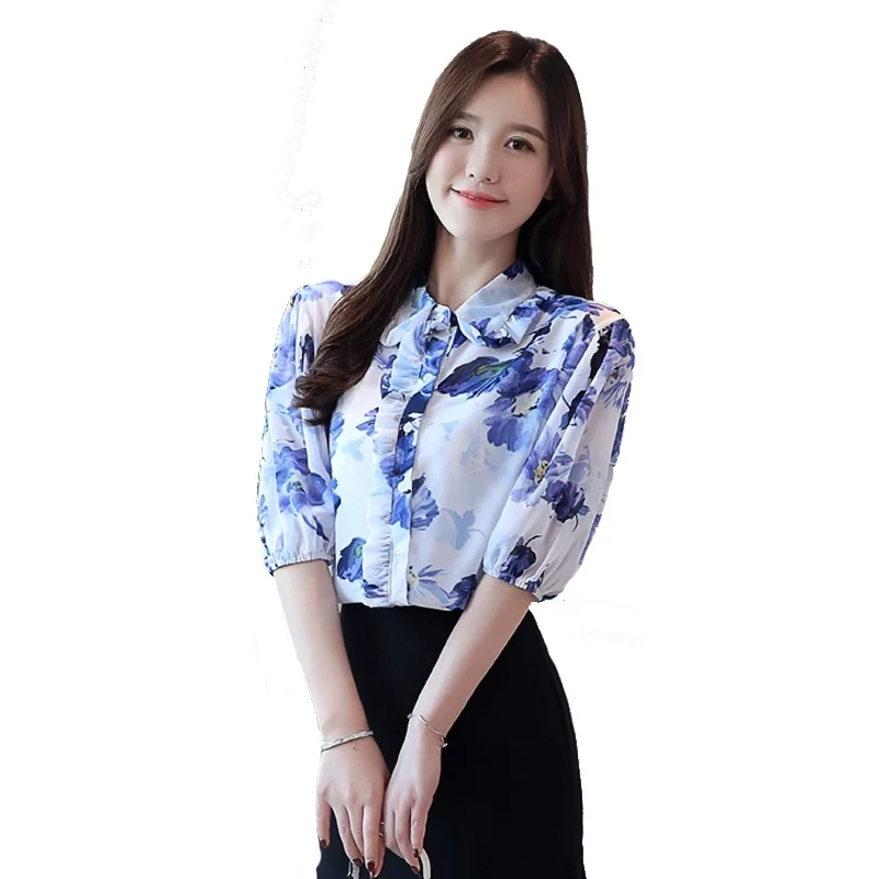 

Womens Tops and Blouses Summer Printed Short Sleeve Shirt Chiffon Blouse Ladies Shirt Blusa Plus Size Women Clothing