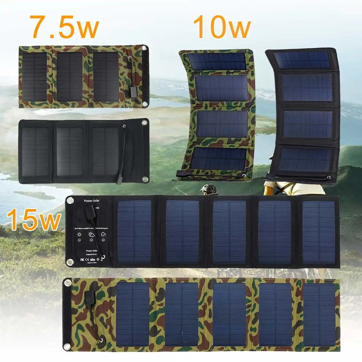 7,5 Вт/10 Вт/15 Вт водонепроницаемый портативный солнечной энергии Складная солнечная панель Celles зарядное устройство с USB портом Универсальный телефон power Bank зарядное устройство