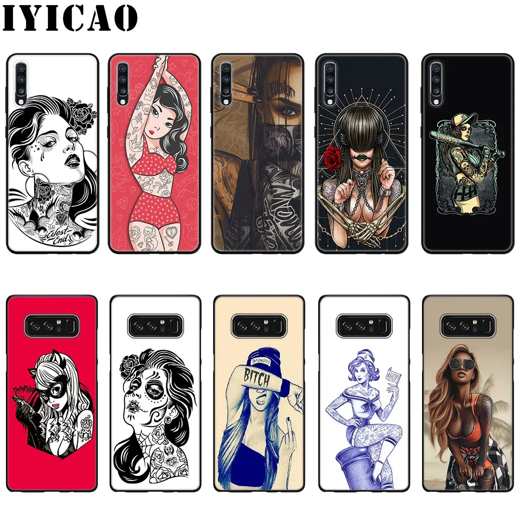 IYICAO Up Girl Tattoo Soft Silicone Case for Samsung Galaxy A70 A50 A40 A30 A10 M10 M20 M30 Note 8 9 Phone |