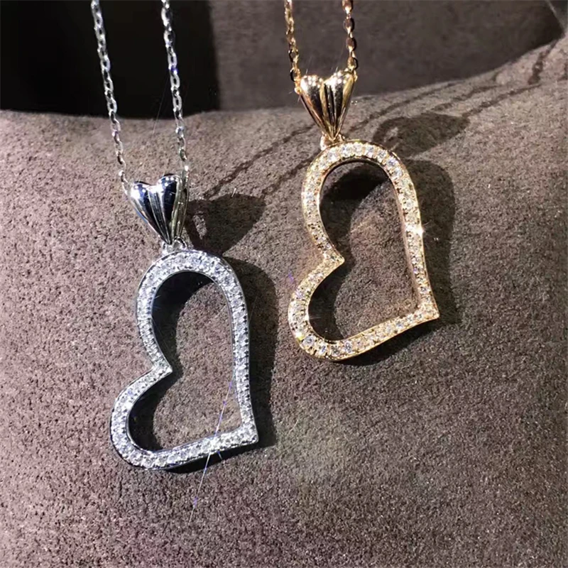 

LASAMERO Heart Halo 0.13 CT Round Cut Pave Set 18k Gold Natural Diamond Pendant Necklace