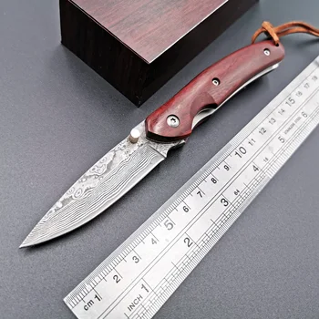 

Pocket Folding Knife Damascus Blade Rosewood Handle Outdoor Camping Survival Pocket Knives Tactical Hunting EDC Tool
