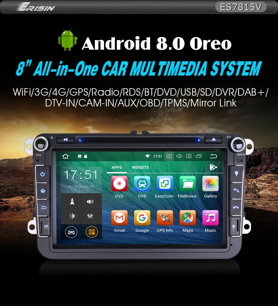 Cheap Erisin ES7815V 7" Android 8.0 Octa core 4G RAM Car DVD GPS Radio DVR DAB+ DVD For  VW passat 7
