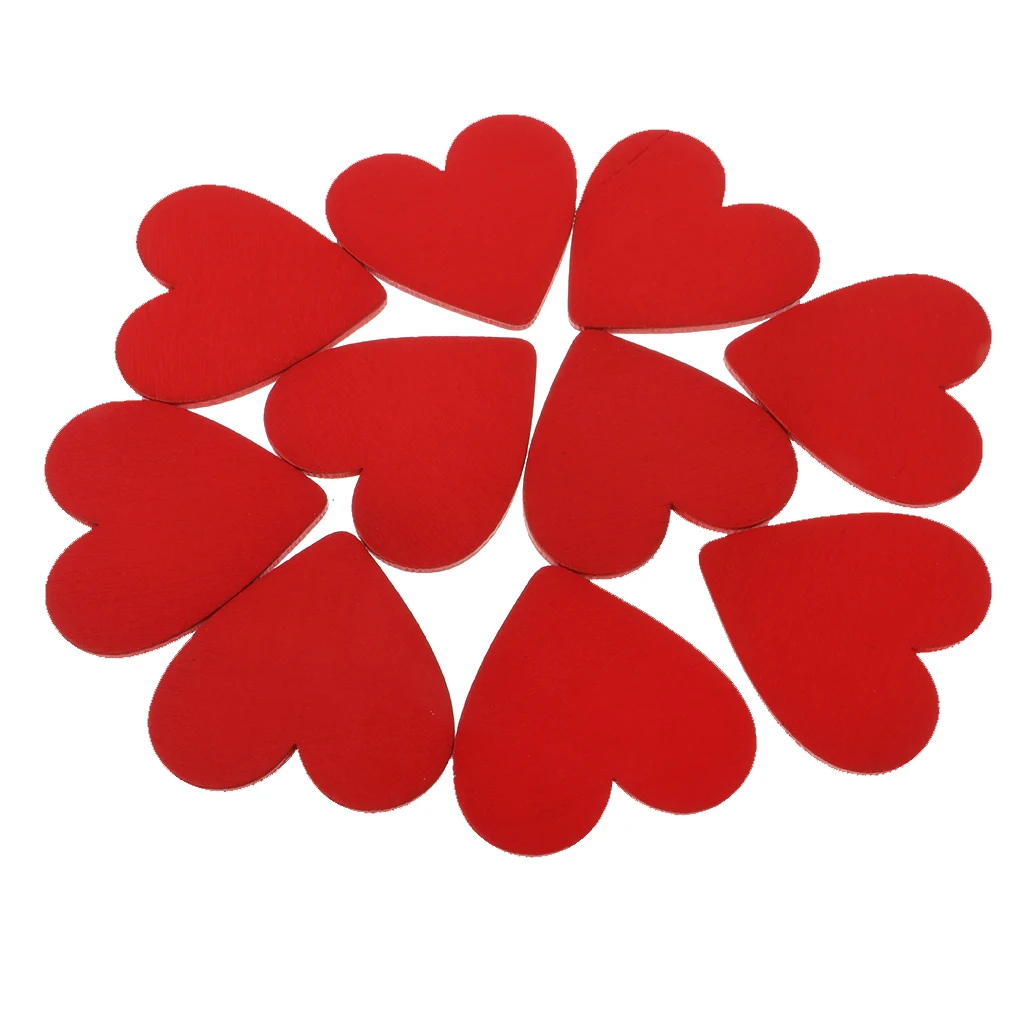 10pcs Red Love Heart Shape Wood Slice Pieces for DIY Craft Scrapbooking 48mm