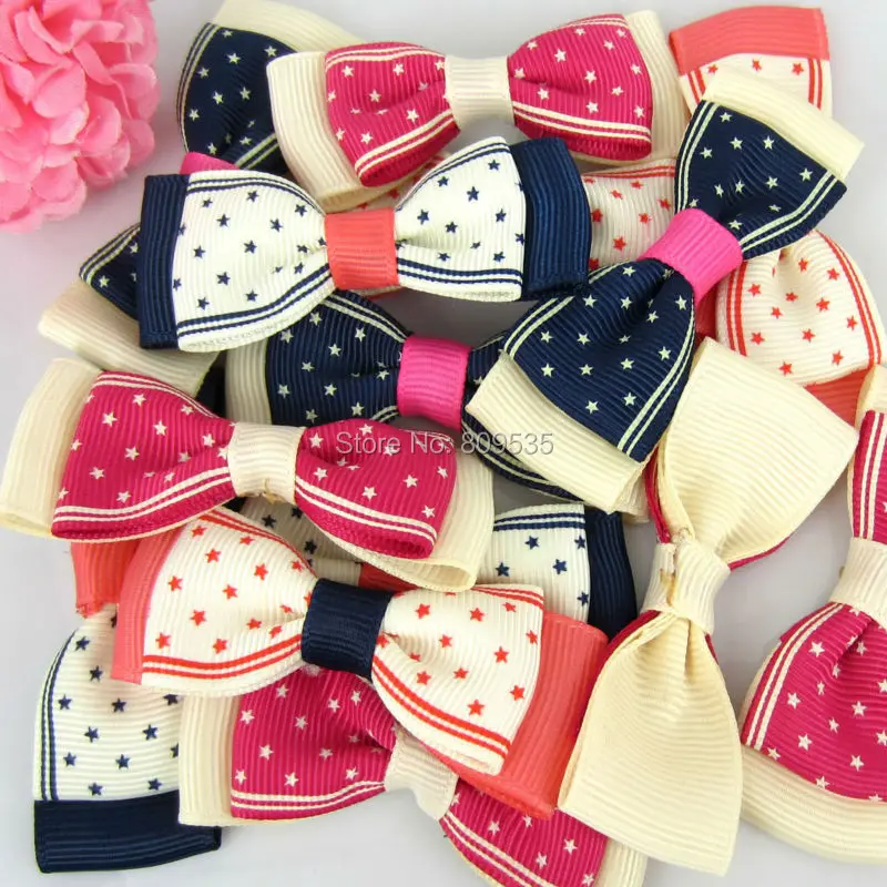 12Pcs Double Grosgrain Ribbon Bowknot Flower Applique For Hair Bow