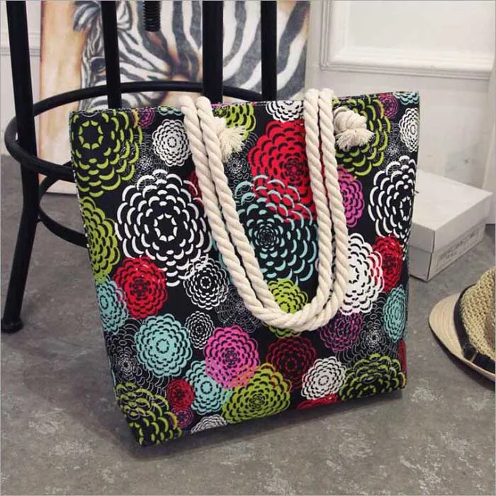 Fashion Folding Women Big Size Handbag Tote Ladies Casual Flower Printing Canvas Graffiti Shoulder Bag Beach Bolsa Feminina best wristlet wallet