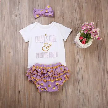 

2017 Girl Baby Clothes Sets Summer Outfits Hairand 3Pcs Short Sleeve Top Shorts Clothing Set for Children baby