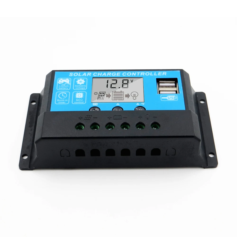 

10A 20A 30A 12V/24V LCD display solar charger lead acid battery Lithium ion PWM solar charge controller USB 5V