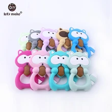 Vamos fazer bebê silicone mordedor raccoon 5pc bpa livre colorido guaxinim mordedor de pinho porca colar chuveiro dentição bebê mordedor