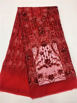 

African Lace Fabric French blue red Net Lace High Quality African Sequin Lace Fabric for 2018 French Sequin Fabric for 4.5*1.35m