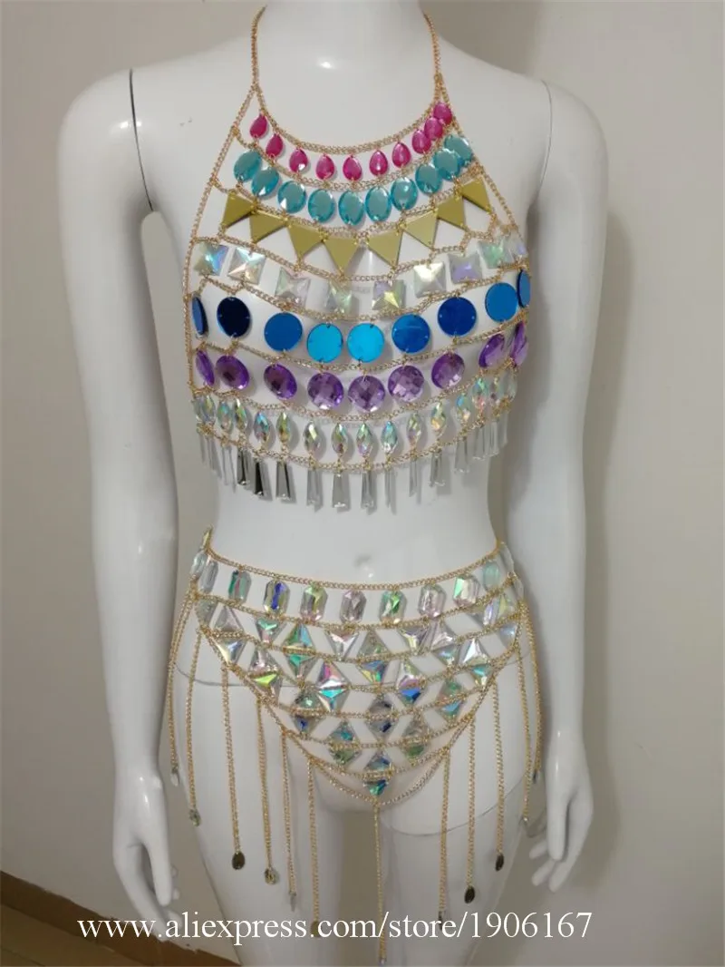 Chain Dripping Gem Hanging Halter Vest Skirt Bar DSDJ Clothing Music Festival Clothing03