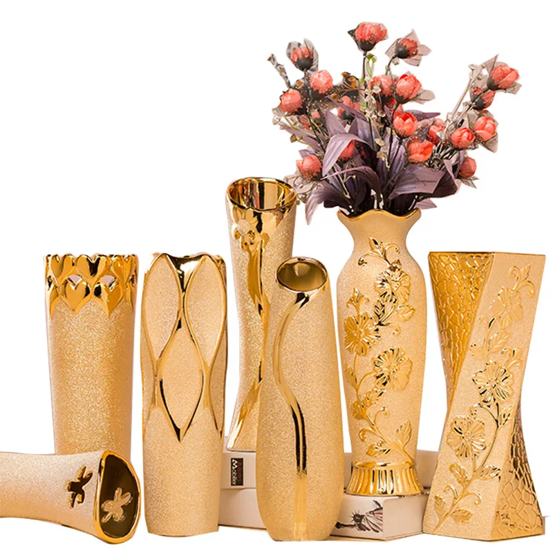 Модный современный стиль золотая керамическая Столешница ваза для цветов Свадебный подарок украшения дома аксессуары ремесла