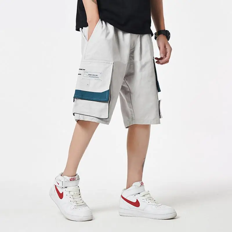 Мужские Харадзюку шорты для бега уличная хип хоп карго короткий карман цвет блок летние мешковатые короткие хлопковые свитшоты негабаритных