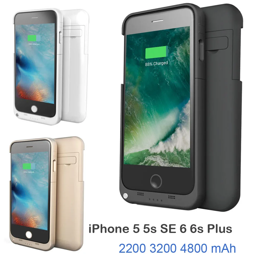 

External Power bank pack backup battery Charger Case for iphon 5 5S SE 6 6s Plus With Tempered Glass Film USB cable line