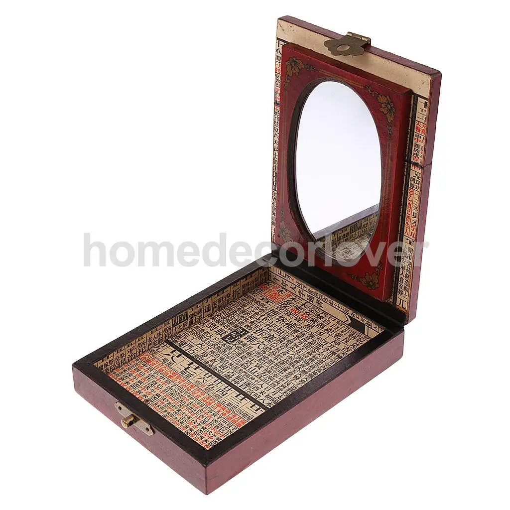 Vintage Wooden Mirror Dressing Case Jewelry Cosmetic Storage Display Box Container Handicraft Collectibles Gift House Decoration