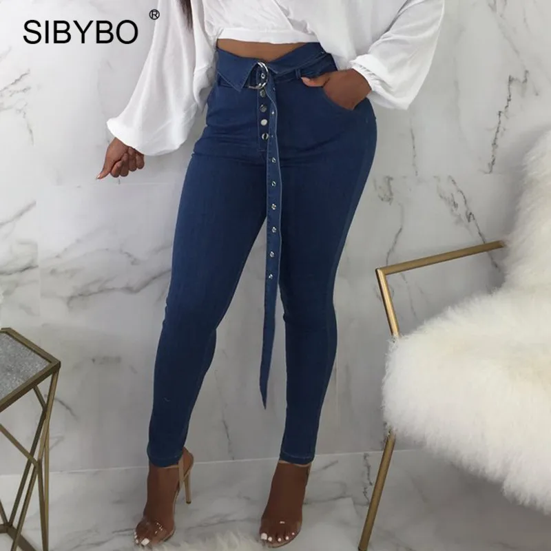 Sibybo Autumn Sexy Elastic Bodycon Jeans Women High Waist Button Pencil Pants Legging 2018 Female Casual Bandage Denim Trousers Sibybo Autumn Sexy Elastic Bodycon Jeans Women High Waist Button Pencil Pants Legging 2018 Female Casual Bandage Denim Trousers