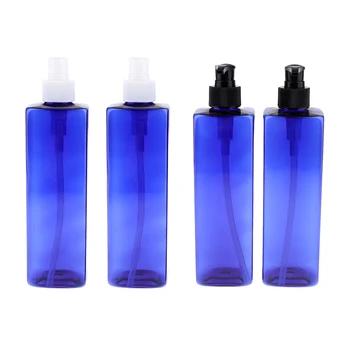 

4Pcs Empty Translucent Blue Square Plastic Shampoo Conditioner Refillable Pump Bottles Containers 500ml