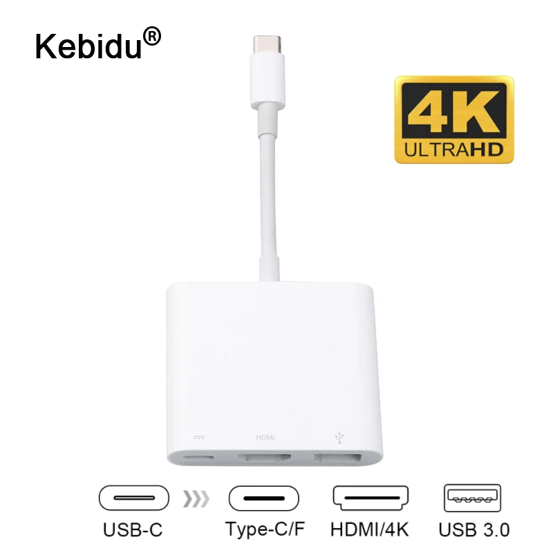 

kebidu Type-C Female Adapter Usb Type-C Hub Adapter 3-in-1 USB C hub to HDMI USB3.0 with Charging Converter for New Macbook