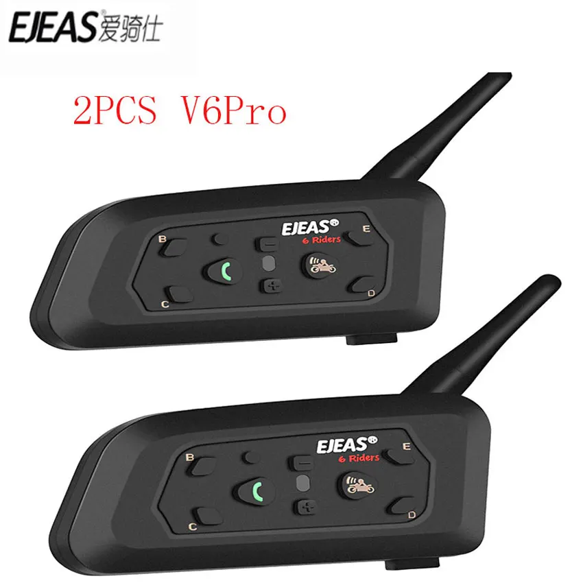 EJEAS 2PCS V6 Pro Bluetooth Motorcycle Communicator Helmet Intercom Moto Headset With Mic GPS 1200m Interphone For 6 Riders EJEAS 2PCS V6 Pro Bluetooth Motorcycle Communicator Helmet Intercom Moto Headset With Mic GPS 1200m Interphone For 6 Riders