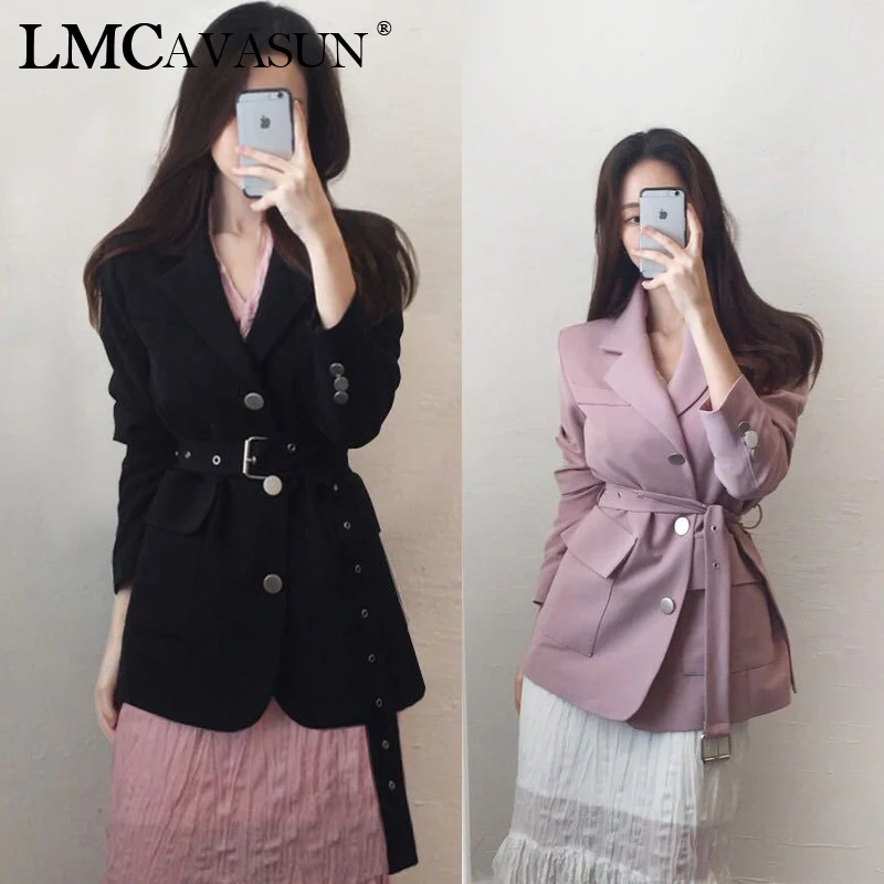 

LMCAVASUN Suit jacket female 2019 spring new Korean fashion temperament waist thin long sleeve single-breasted casual suit