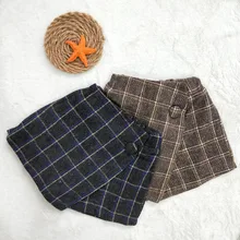 Штаны из двух частей для маленьких девочек универсальная клетчатая юбка осенне-зимние детские повседневные хлопковые шорты для девочек от 3 до 7 лет