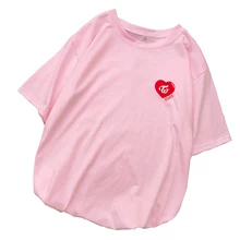 Женские футболки, уличная мода, летняя Корейская Kpop TWICE футболка, Повседневная Свободная Harajuku Kawaii с принтом в виде сердца, топы, футболка для женщин
