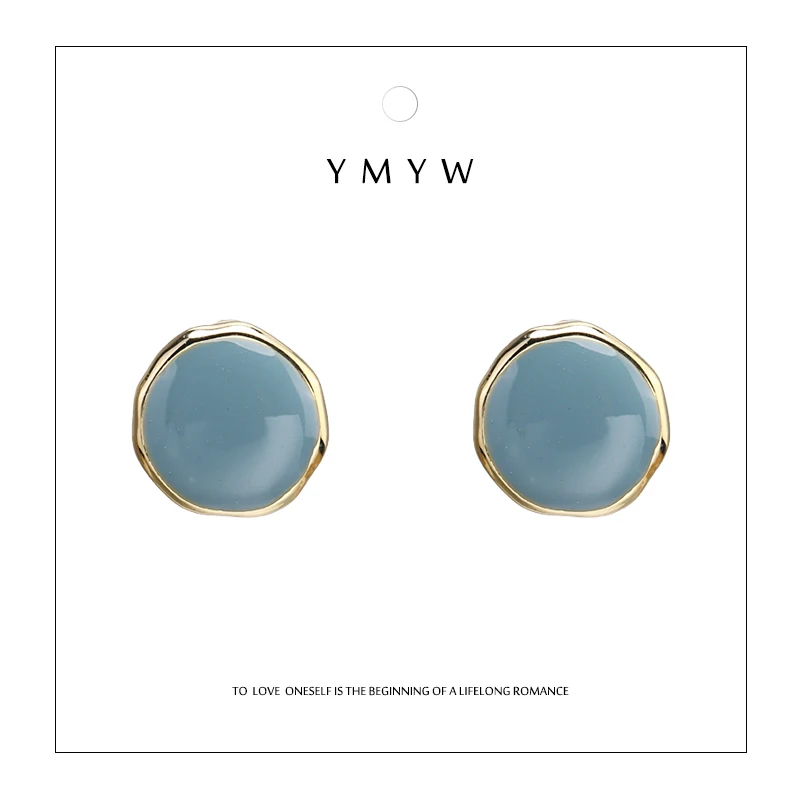 

YMYW 2019 Exquisite Chic Candy Colors Enamel Stud Earrings Charm Copper 16 k Plated Gold Earrings for Women Bijoux En Argent 925