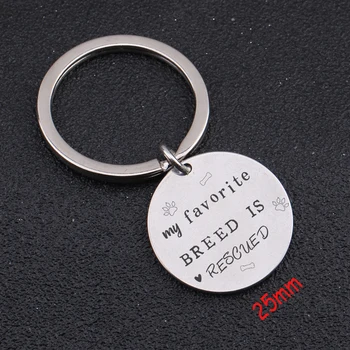 

Hand Stamped My Favorite Breed Is Rescued Round Keychain For Dog Lover Gift Round Jewelry Charm Holder Exclusive Tag