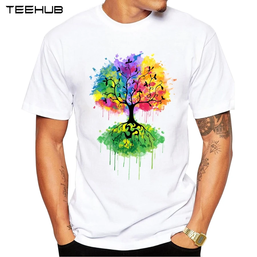 

2019 Men's Ohm Tree Print T-Shirt Cool Colorful Tree t shirt Men Summer Short Sleeve White Tops Hipster Tees
