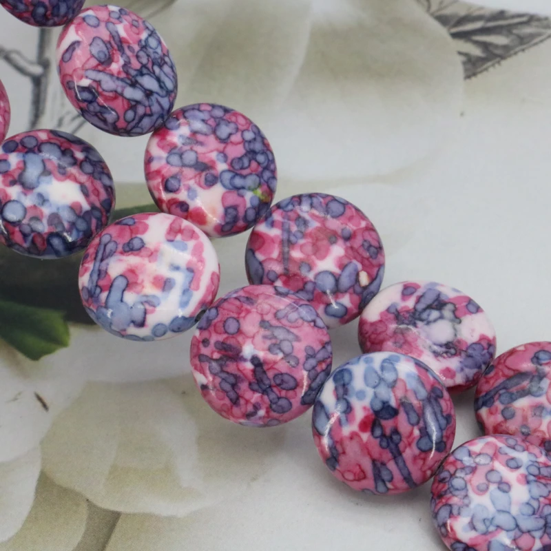 New!Riverstones Coin Shape Loose Beads 16mm DIY 15 Inches Three Colors To Choose Women Beautiful Fashion Jewelry Making