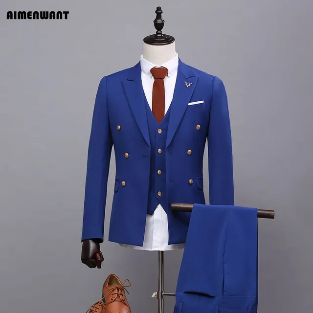AIMENWANT Blazer 2017 Spring Blue 3 Piece Suit uk Gentle