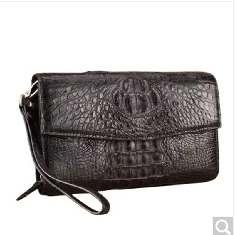 

luolaini Crocodile skin men clutch bags Men's bags leisure business men bag gift pack Black