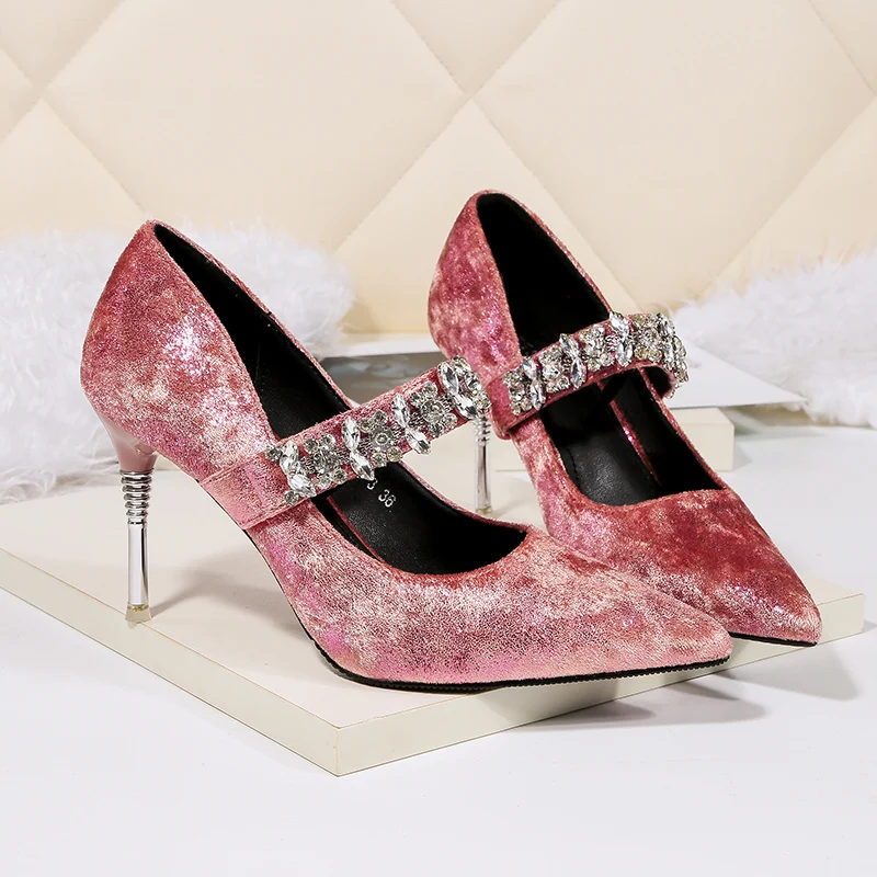 

Stiletto high heel women's shoes shallow mouth sweet rhinestone single word women's shoes was thin wild women's shoes