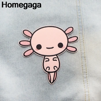 

10pcs/lot Homegaga Happy Axolotl cartoon applique patches diy iron on para shoe shirt clothes stickers embroideried badges D2093